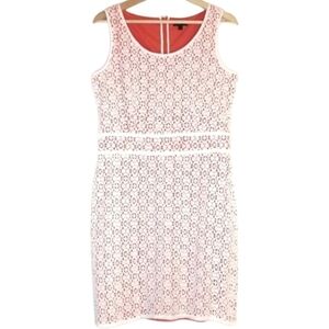 CORTEFIEL Sheath Off White Mini Dress Two Tone Orange Ivory Floral Lace Women 10